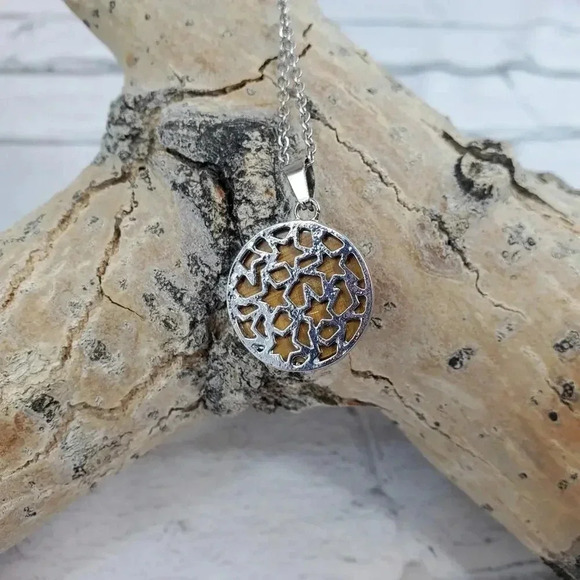 Cats Eye Mother and Baby Cat Necklace with Natural Stone Center Stainless Steel - Picture 9 of 9